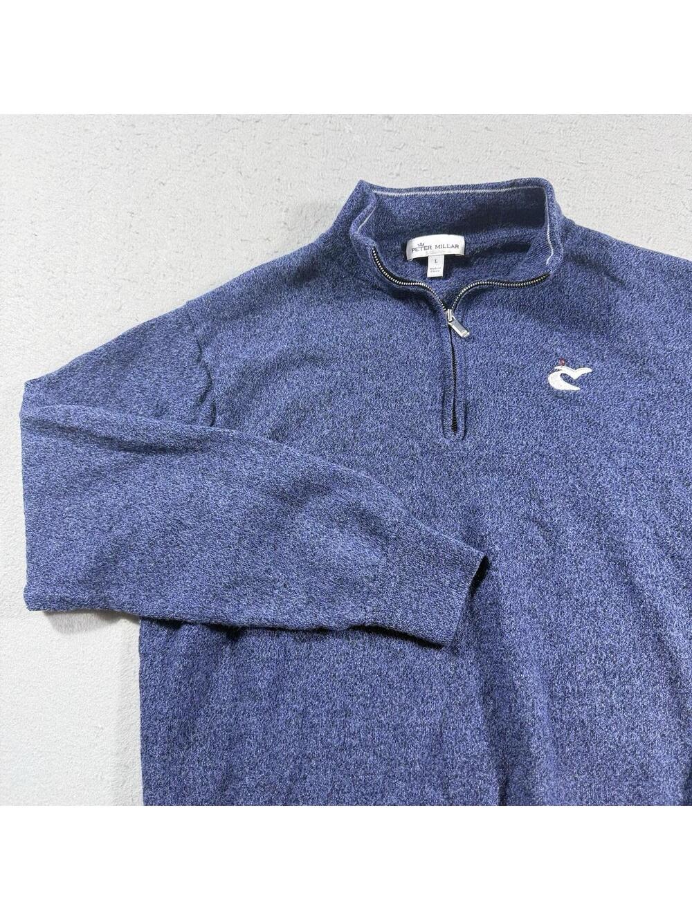 Peter Millar‎ Crown 1/4 Zip Merino Wool Sweater Blue Tagged L Small Fit